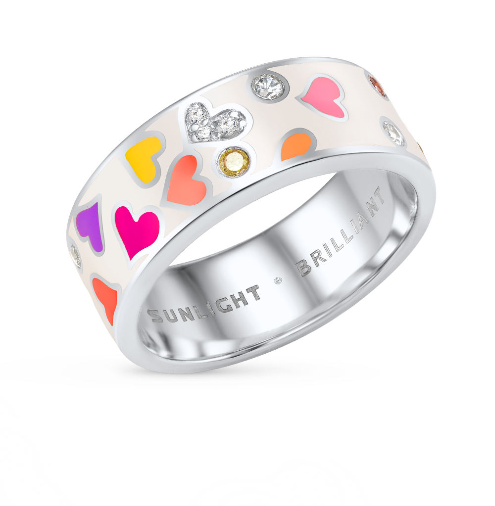 Фото «Серебряное кольцо с эмалью, фианитами и бриллиантами»