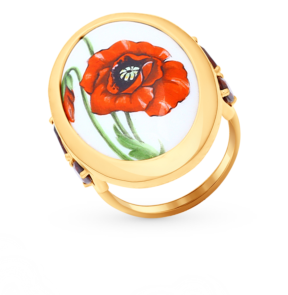 Золотое кольцо с финифтью и гранатом SOKOLOV 781001 в Краснодаре