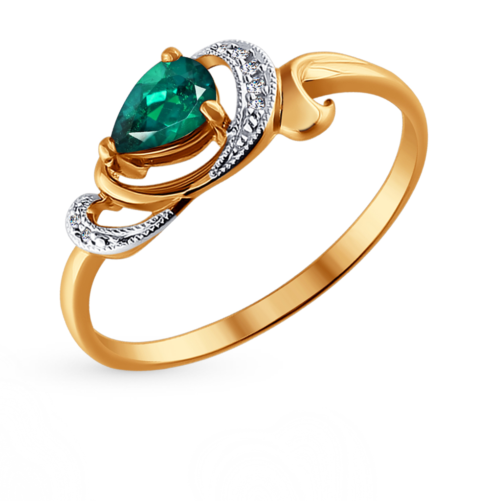 Фото «Золотое кольцо с изумрудами и бриллиантами SOKOLOV 3010403»