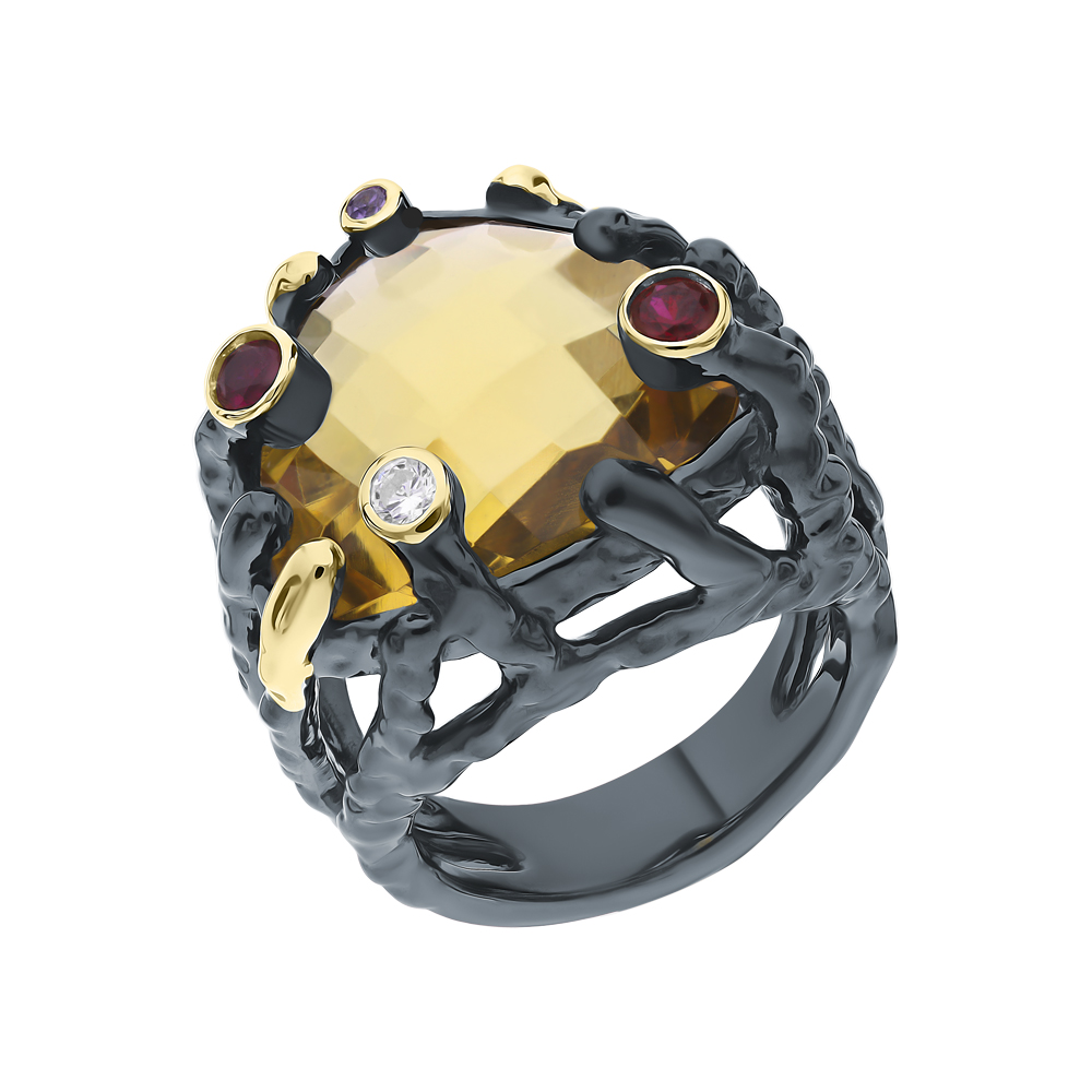 Фото «Серебряное кольцо с фианитами и корундом»