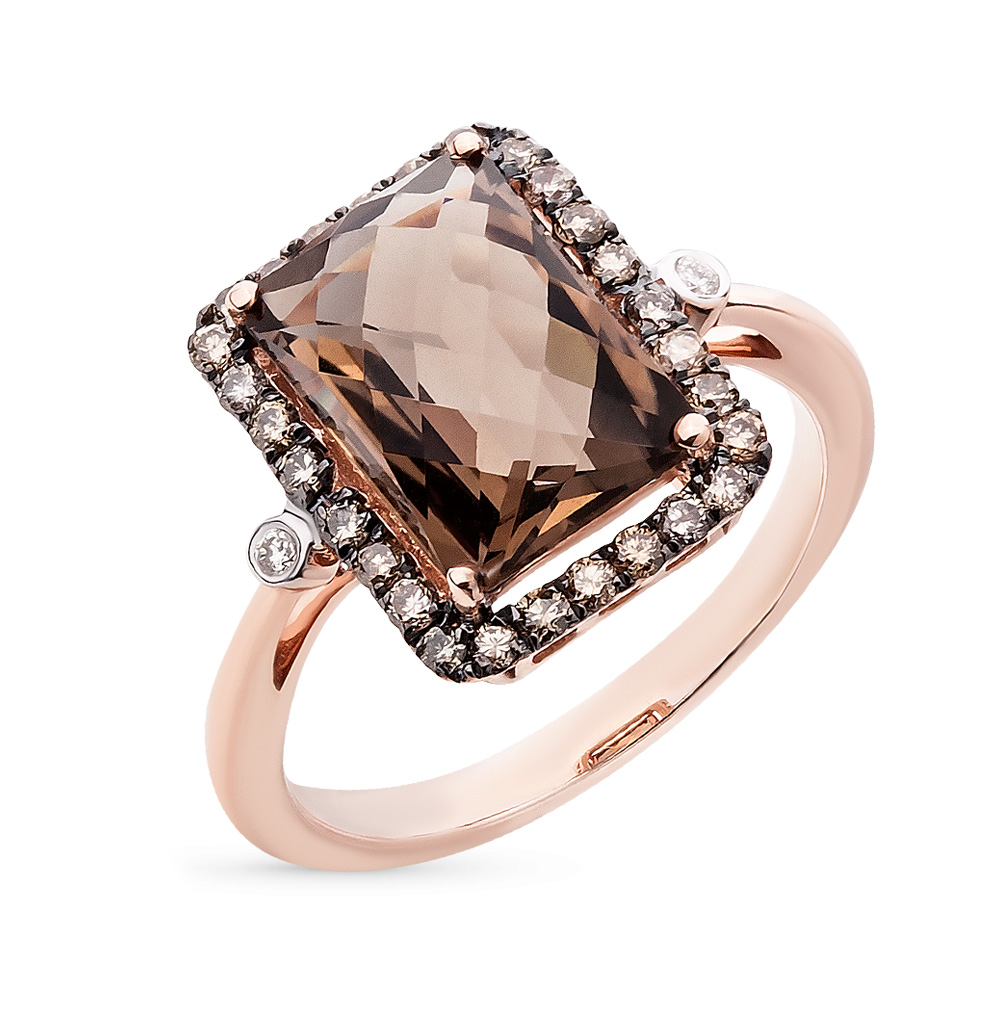 Фото «Золотое кольцо с раухтопазами и бриллиантами»