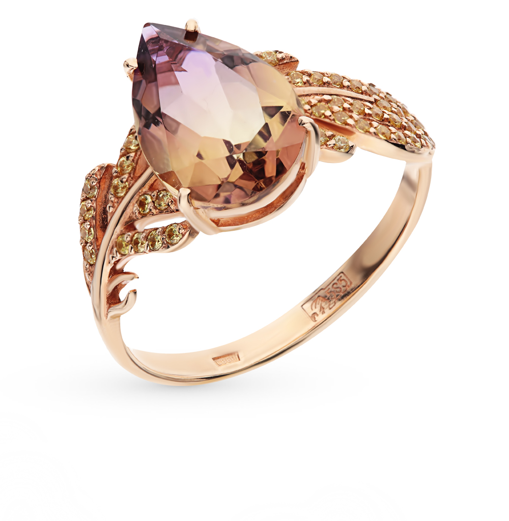 Золотое кольцо с фианитами и кварцем в Самаре
