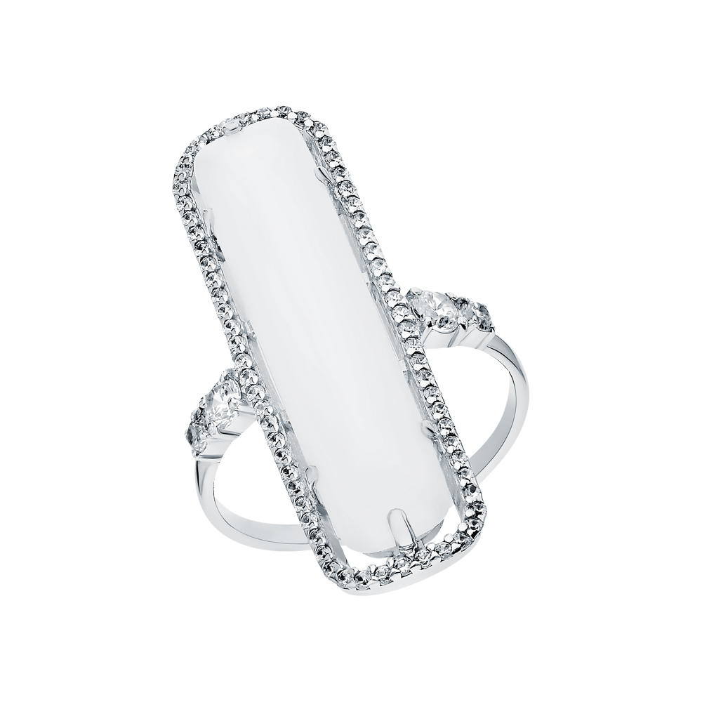 Серебряное кольцо с кубическим цирконием и лунным камнем в Екатеринбурге