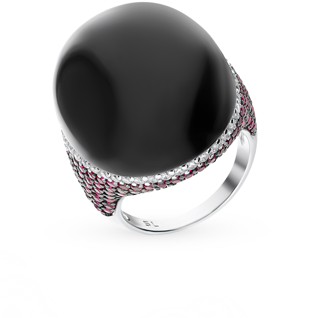 Фото «Серебряное кольцо с фианитами, корундом и алпанитом»
