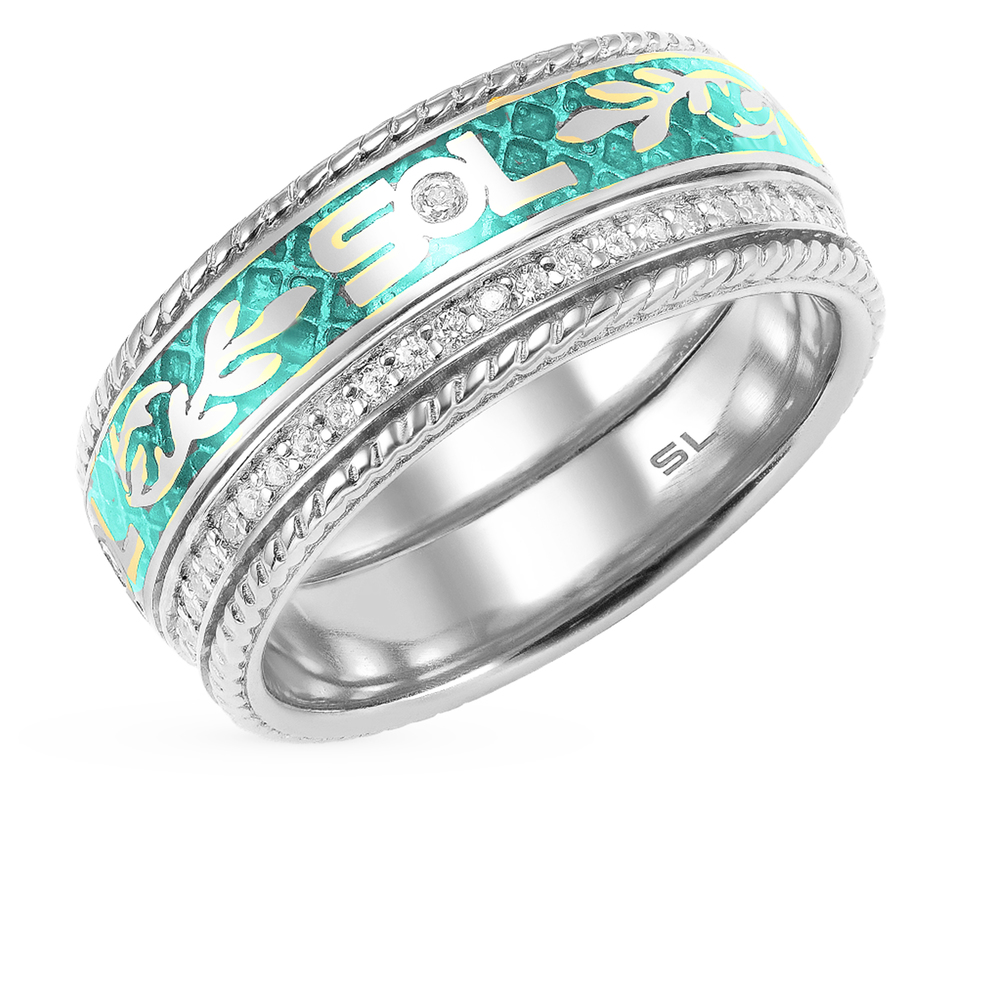 Фото «Серебряное кольцо с фианитами и эмалью»