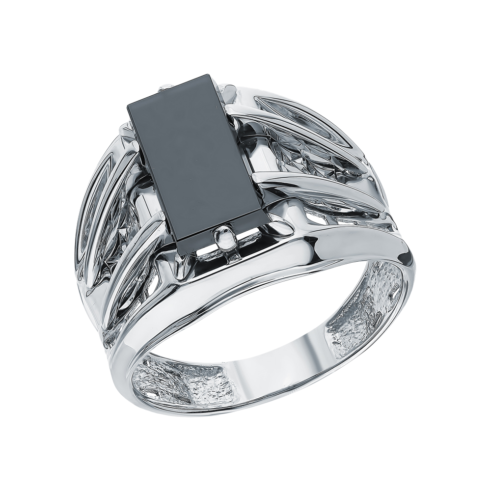 Серебряное кольцо с фианитами и ониксом в Екатеринбурге