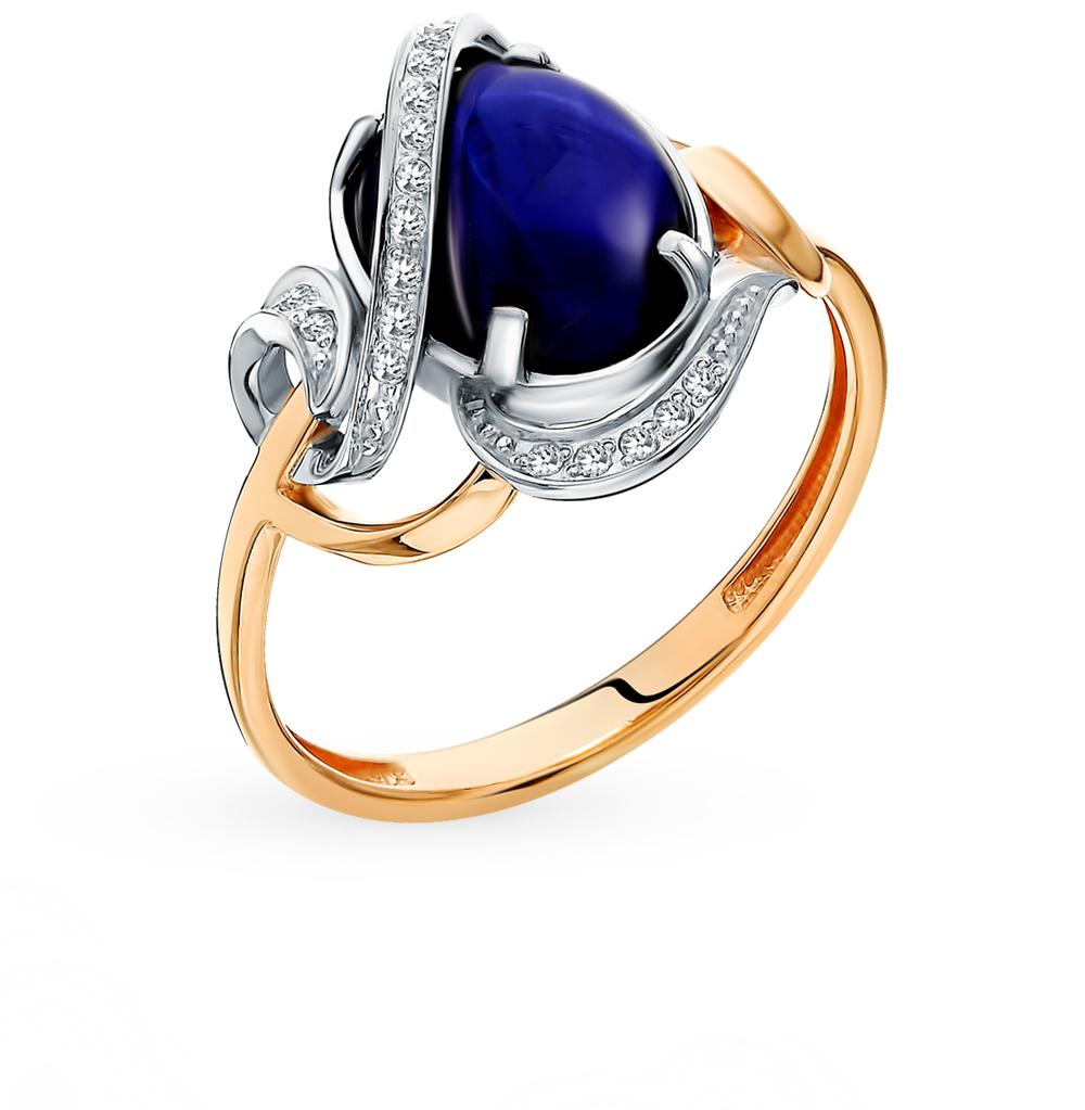 Золотое кольцо с сапфиром звездчатым и бриллиантами в Краснодаре