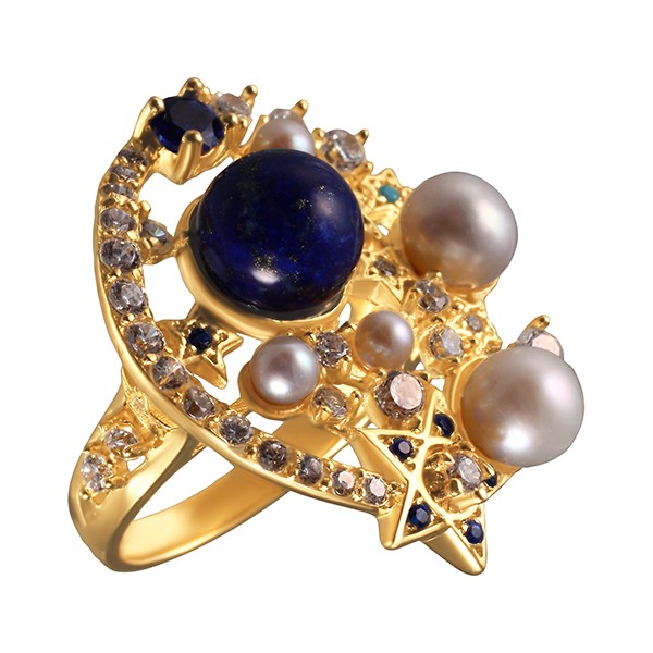 Фото «Серебряное кольцо с кубическим цирконием и лазуритом»