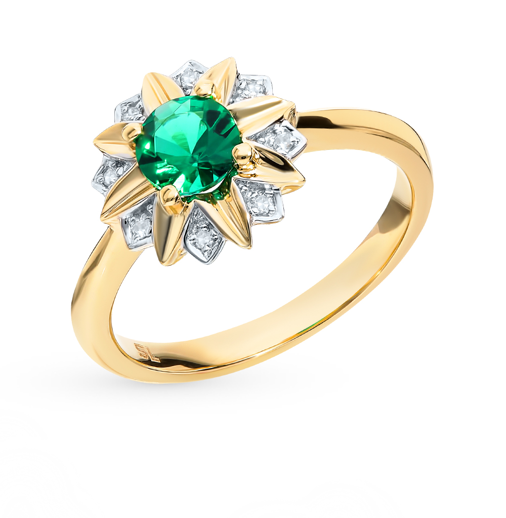Золотое кольцо с бриллиантами и изумрудом в Самаре