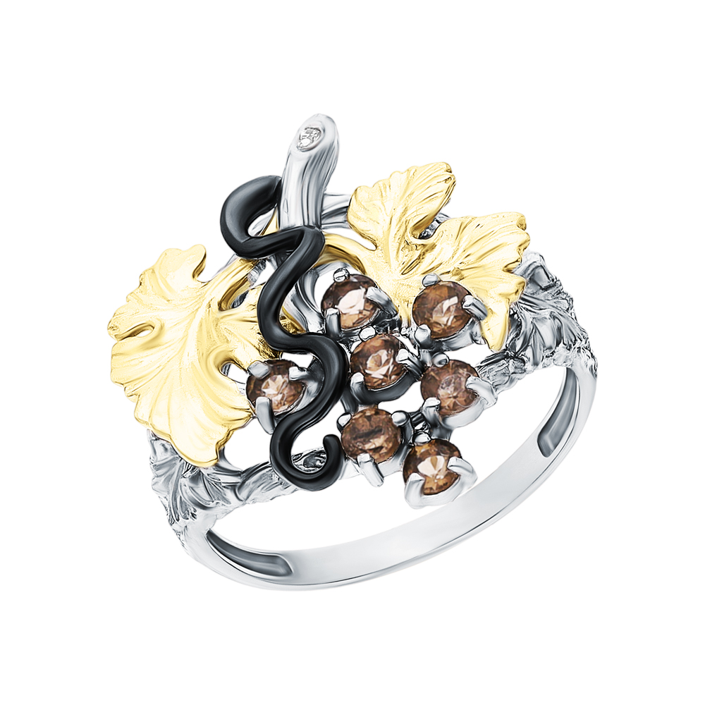 Серебряное кольцо с фианитами и кварцами дымчатыми в Нижнем Новгороде