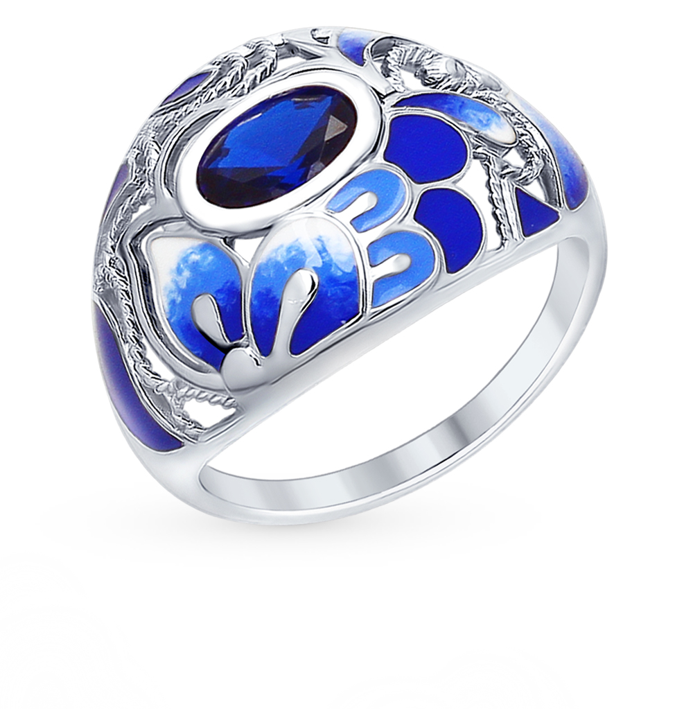 Серебряное кольцо с эмалью и фианитами в Санкт-Петербурге