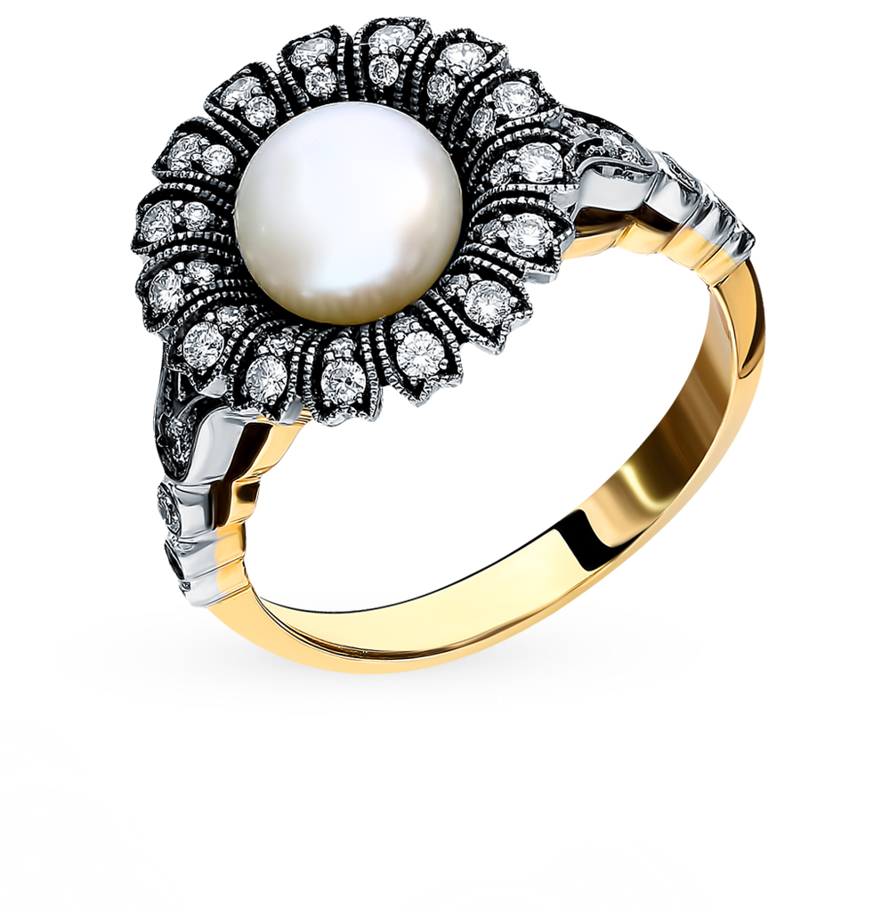 Золотое кольцо с жемчугом и бриллиантами в Новосибирске
