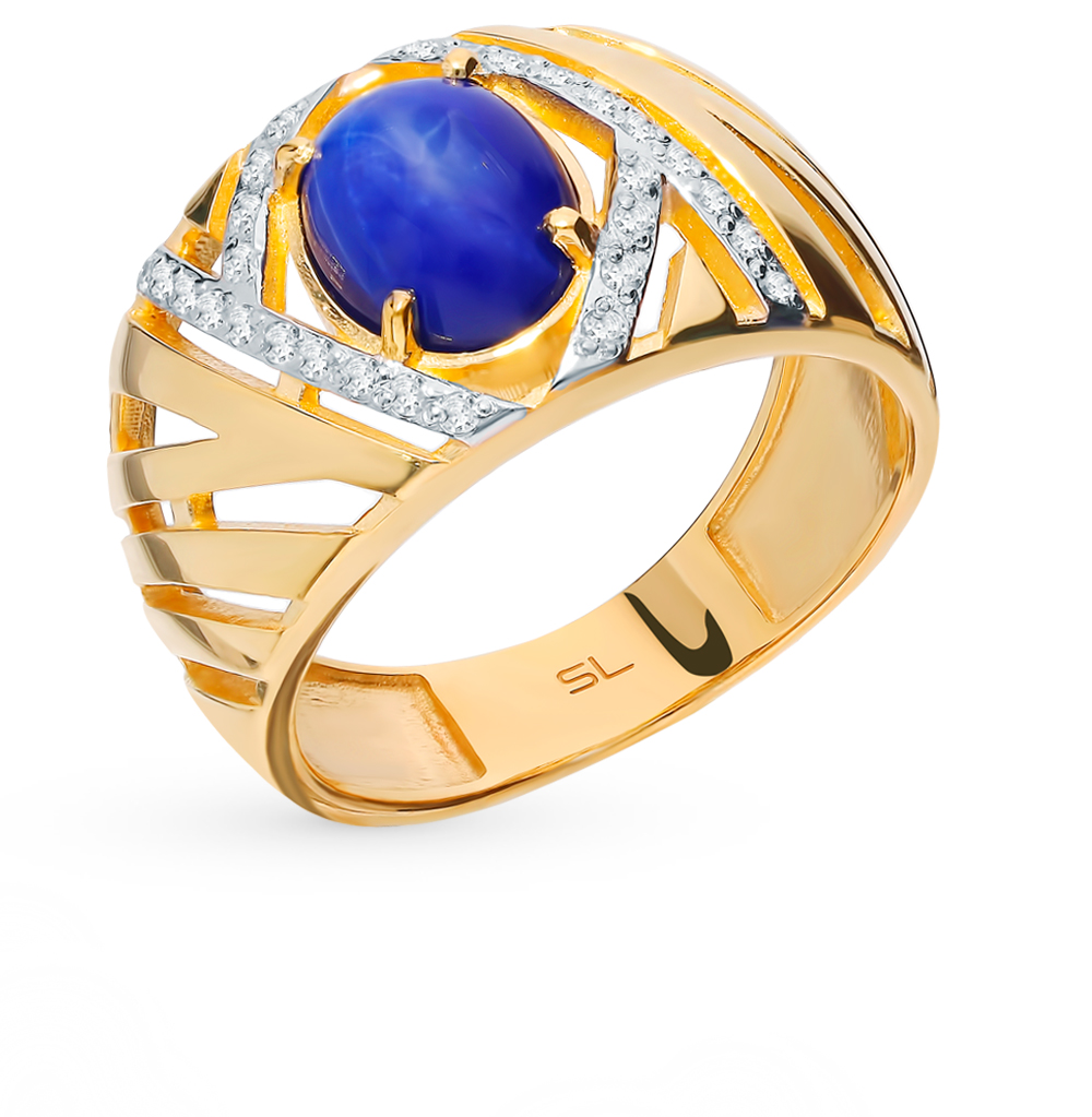 Фото «Золотое кольцо с звездчатым сапфиром и бриллиантами»