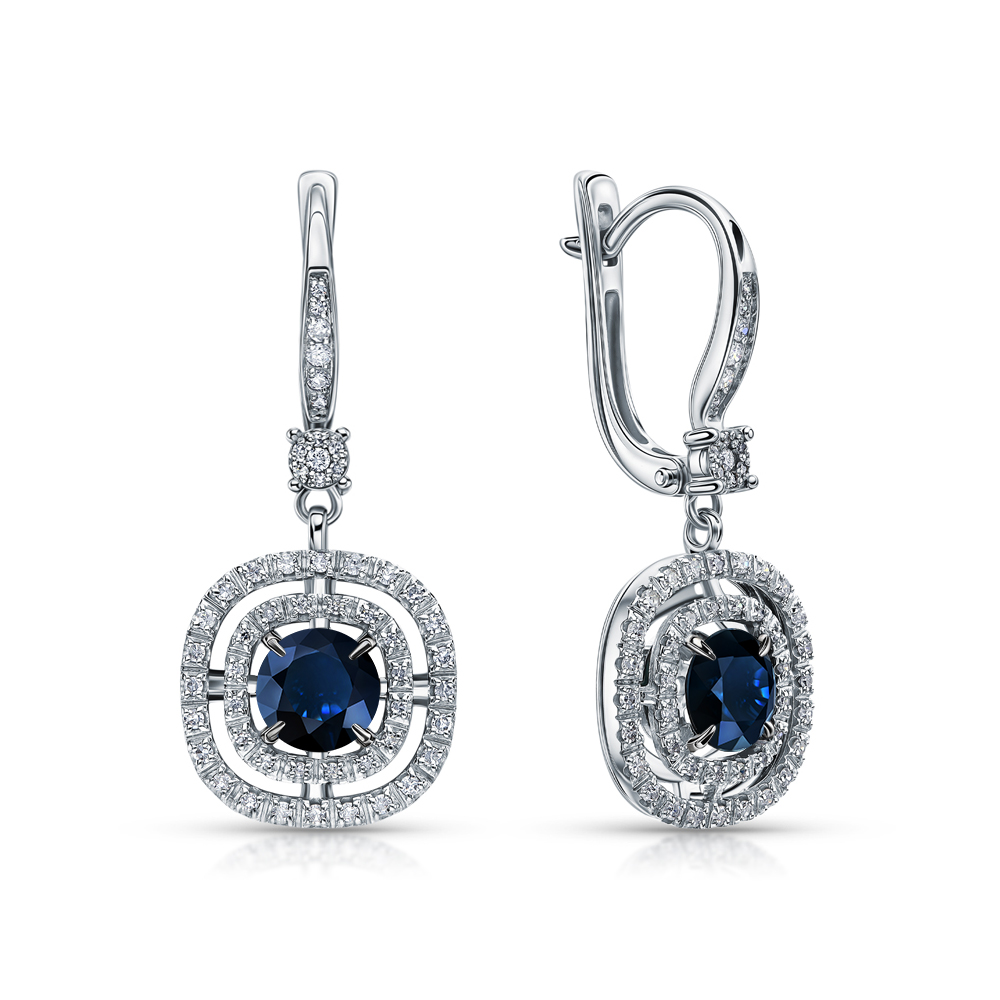 Золотые серьги с бриллиантами природными и сапфирами природными в Санкт-Петербурге