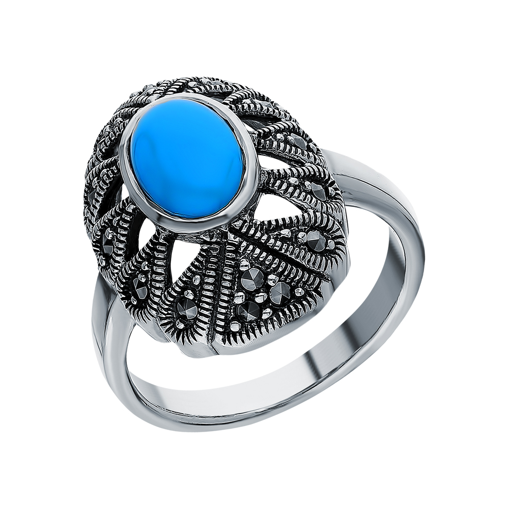Серебряное кольцо с бирюзой и марказитами swarovski в Краснодаре