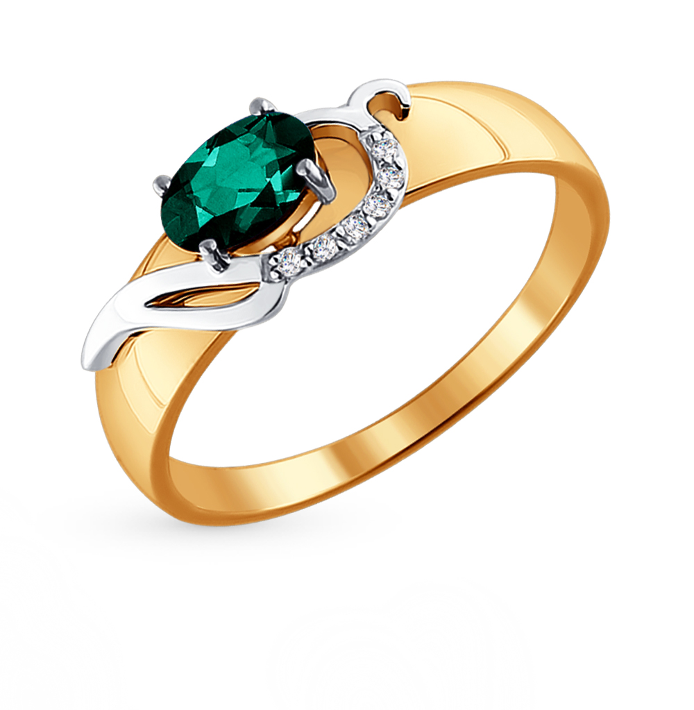 Фото «Золотое кольцо с изумрудами и бриллиантами SOKOLOV 3010521»