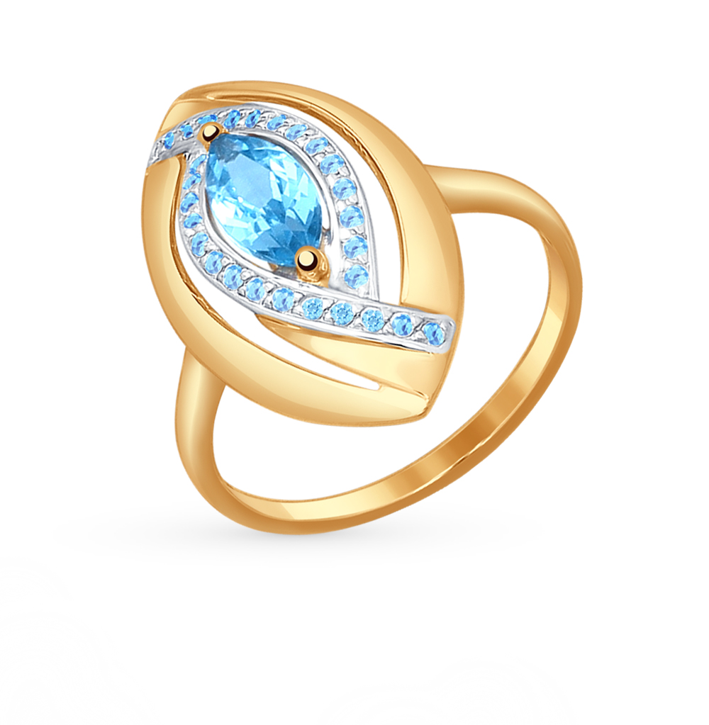 Фото «Золотое кольцо с фианитами и топазами SOKOLOV 714525»