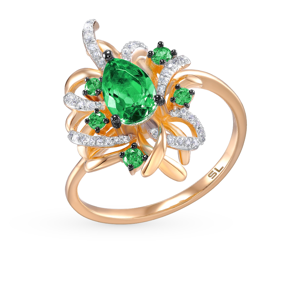 Фото «Золотое кольцо со шпинелью и бриллиантами»