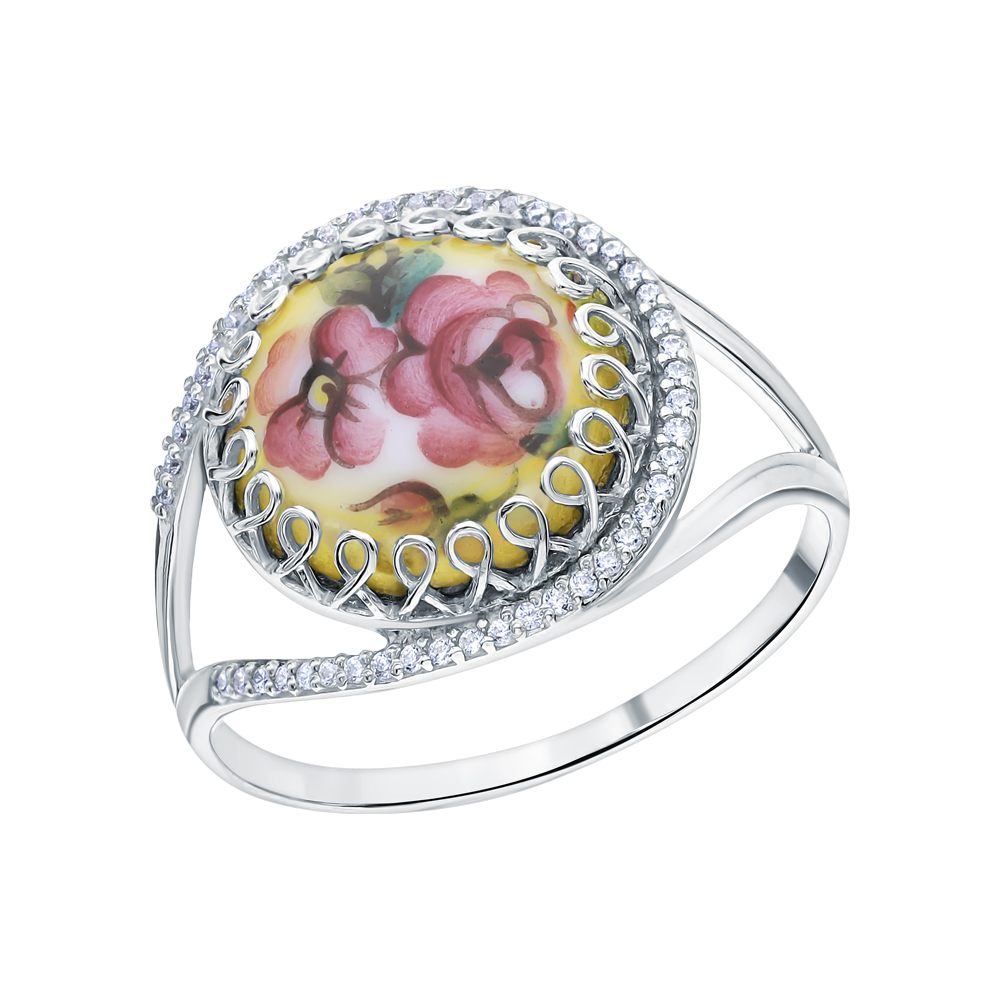 Серебряное кольцо с финифтью и кубическим цирконием в Санкт-Петербурге