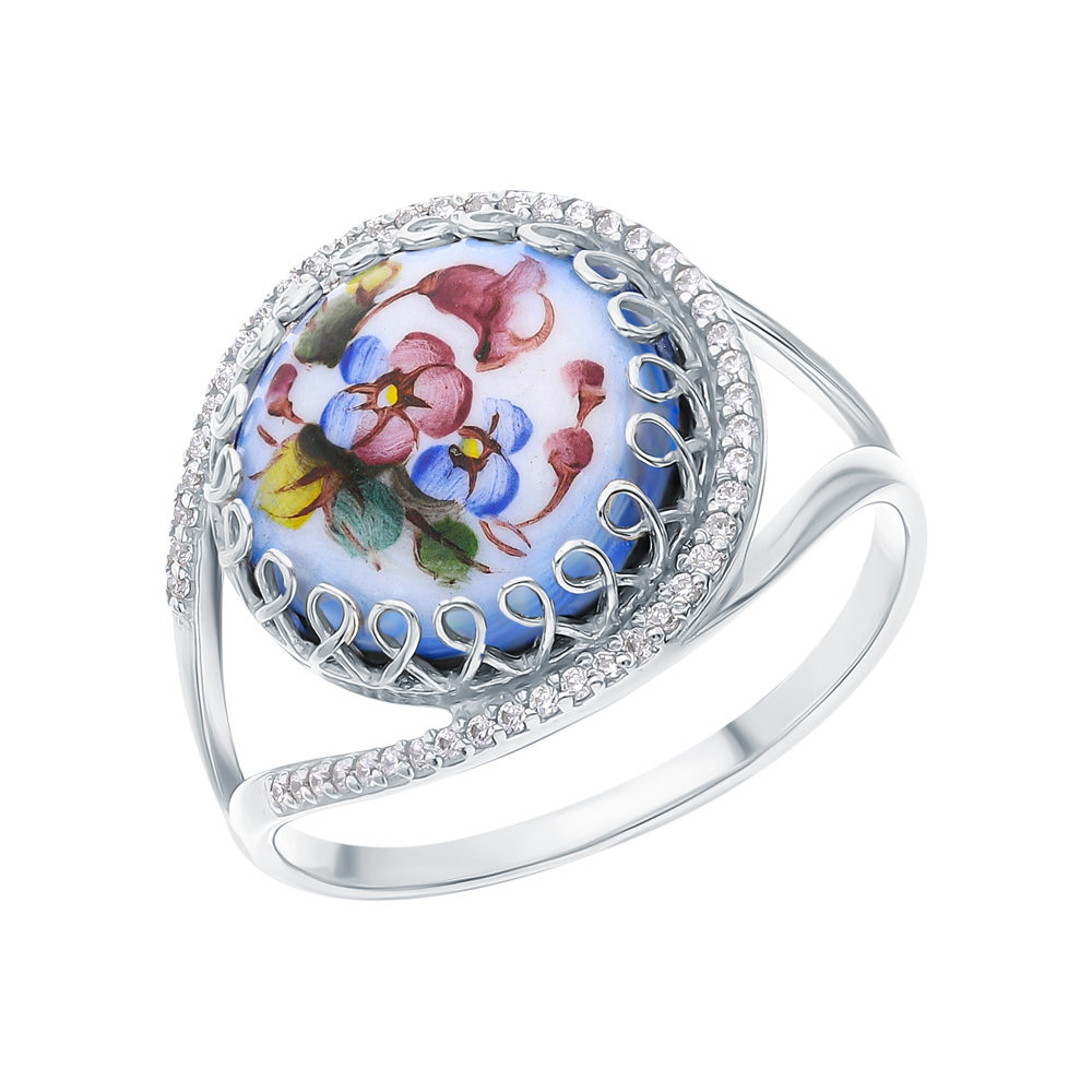 Серебряное кольцо с финифтью и кубическим цирконием в Ростовe-на-Дону