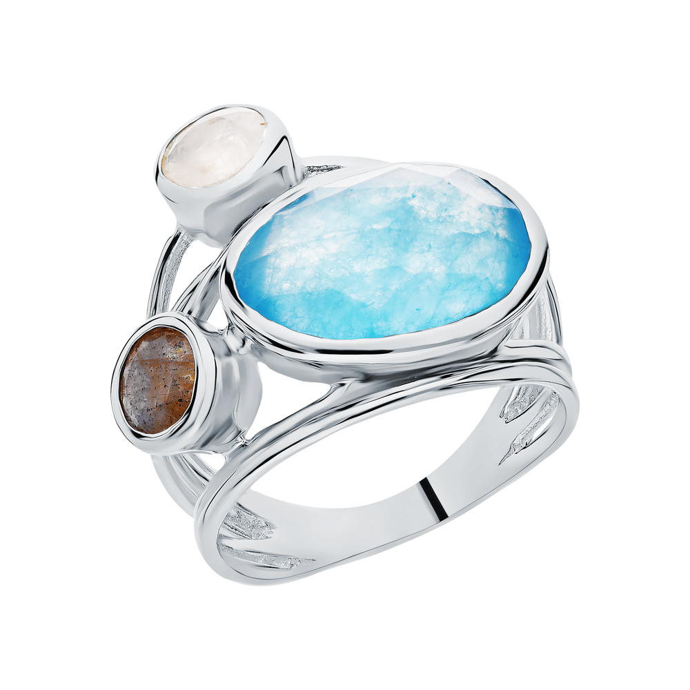 Серебряное кольцо с жадеитом, лунным камнем и лабрадоритами в Самаре