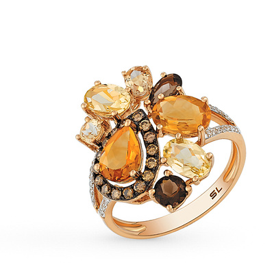 Золотое кольцо с цитринами, раухтопазами и бриллиантами в Санкт-Петербурге