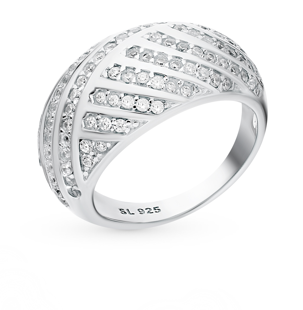 Санлайт кольцо серебряное с фианитами