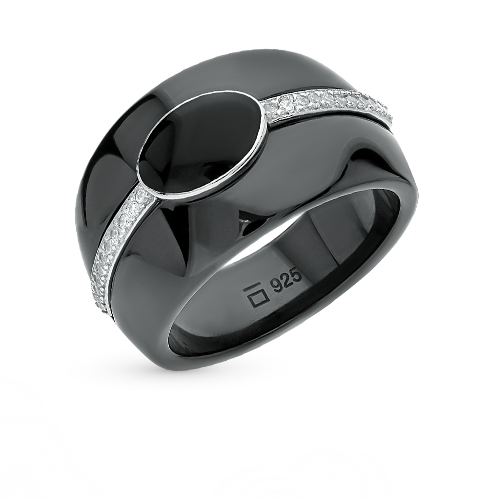 Фото «Керамическое кольцо с эмалью, фианитами и керамикой»