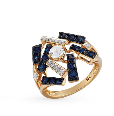 Золотое кольцо с топазами, сапфирами и бриллиантами в Новосибирске