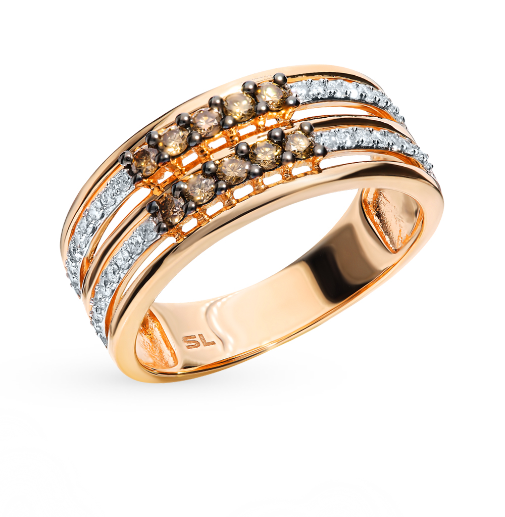 Золотое кольцо с коньячными бриллиантами в Новосибирске