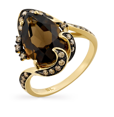 Золотое кольцо с коньячными бриллиантами и раухтопазом в Санкт-Петербурге