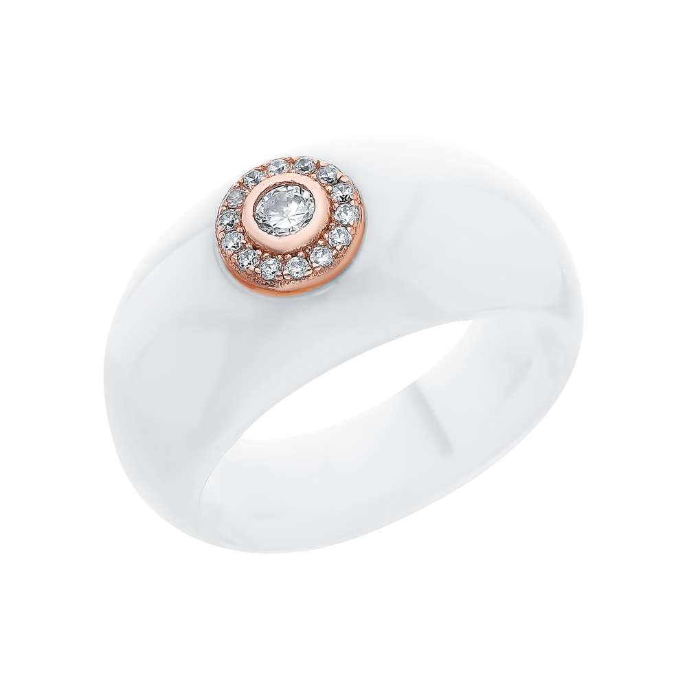 Серебряное кольцо с кубическим цирконием и керамикой в Санкт-Петербурге
