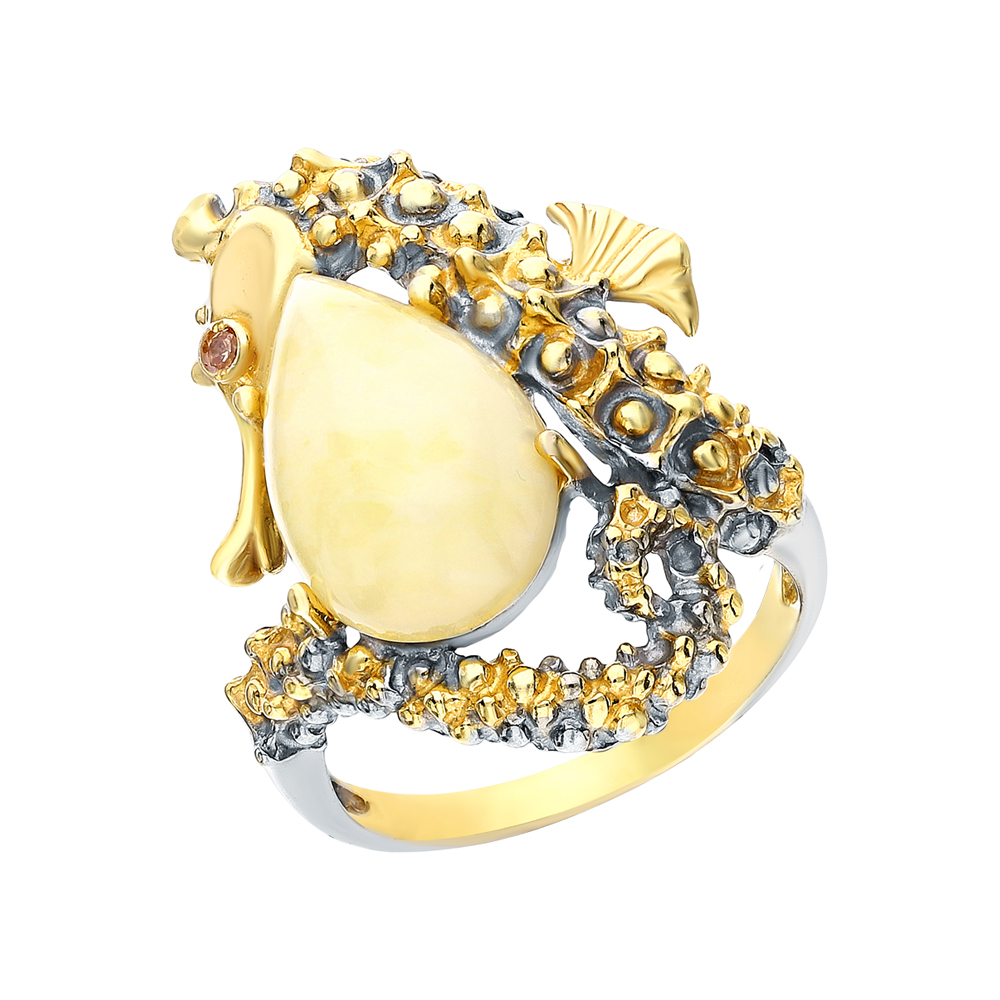 Фото «Серебряное кольцо с янтарем и фианитами»