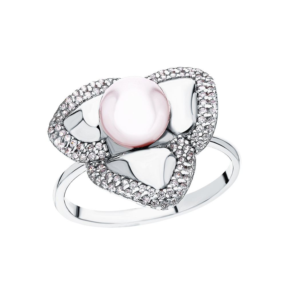 Серебряное кольцо с кубическим цирконием и жемчугом в Краснодаре
