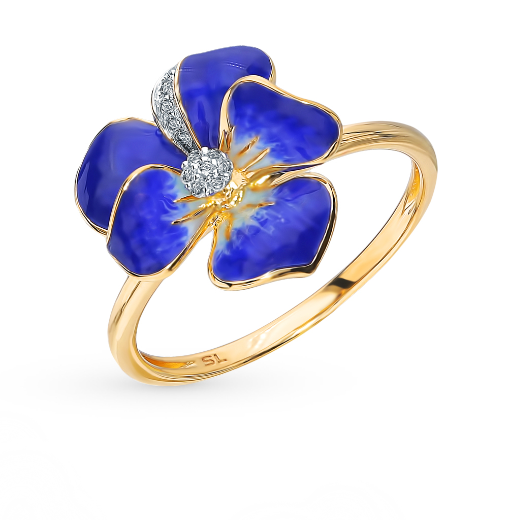Золотое кольцо с эмалью и бриллиантами в Краснодаре
