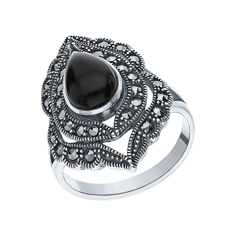 Серебряное кольцо с ониксом и марказитами в Нижнем Новгороде
