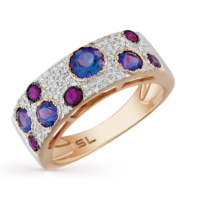 Золотое кольцо с аметистом, рубинами и бриллиантами в Самаре