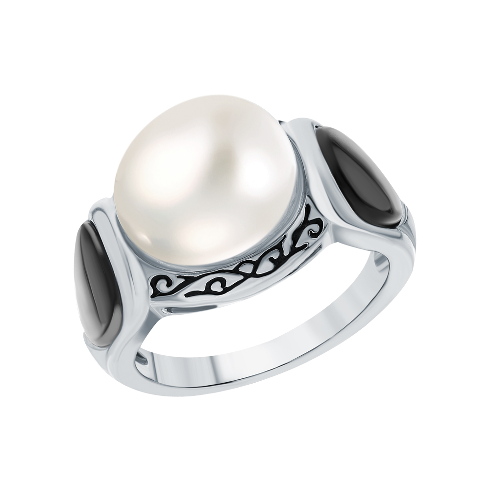Фото «Серебряное кольцо с эмалью, перламутром и жемчугом»