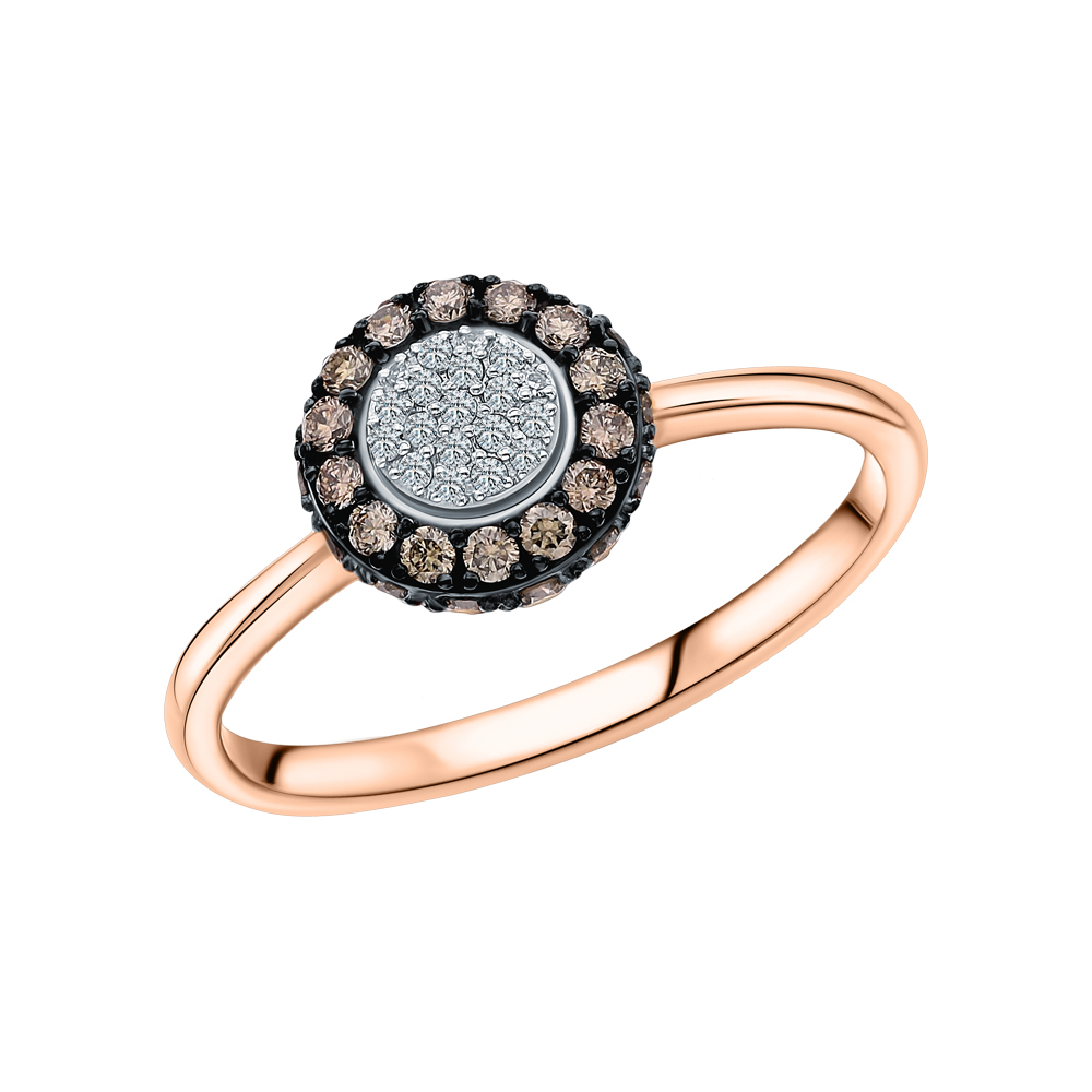 Золотое кольцо с коньячными бриллиантами и бриллиантами в Ростовe-на-Дону
